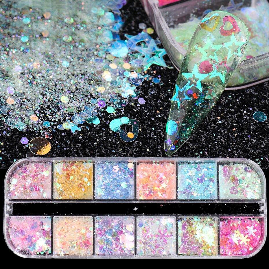 12 Gitter Perlweiß Chrom Nagel, Pigment UV Gel Nagellack