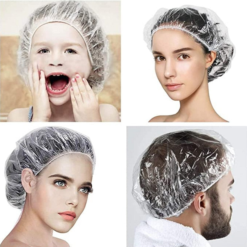 100 Stück Einweg-Duschhaube, wasserdicht und transparent