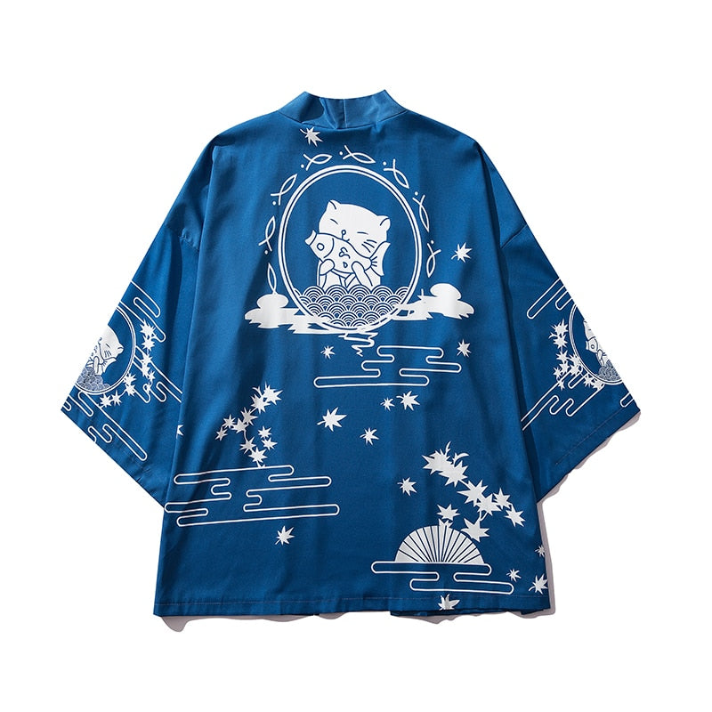 Bebovizi Japan Stil Katze Gedruckt, Dünne Kimono Japanischen Streetwear