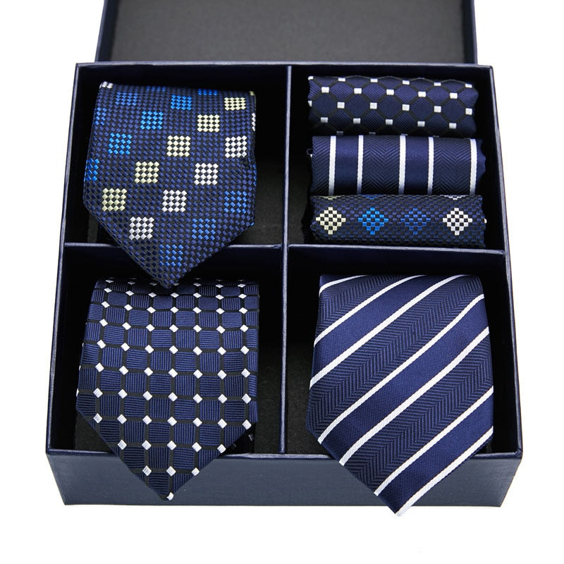 Geschenkbox-Set Herren-Krawatte, Seide, klassisches Jacquard-Gewebe, extra langes Krawatten-Einstecktuch-Set für formelle Hochzeitsfeier für Männer