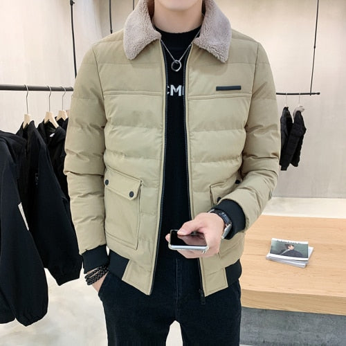 Herbst Winter Revers Wolle Herrenjacke, Herren Einfarbig Dünne Baumwolljacke, Freizeitjacke