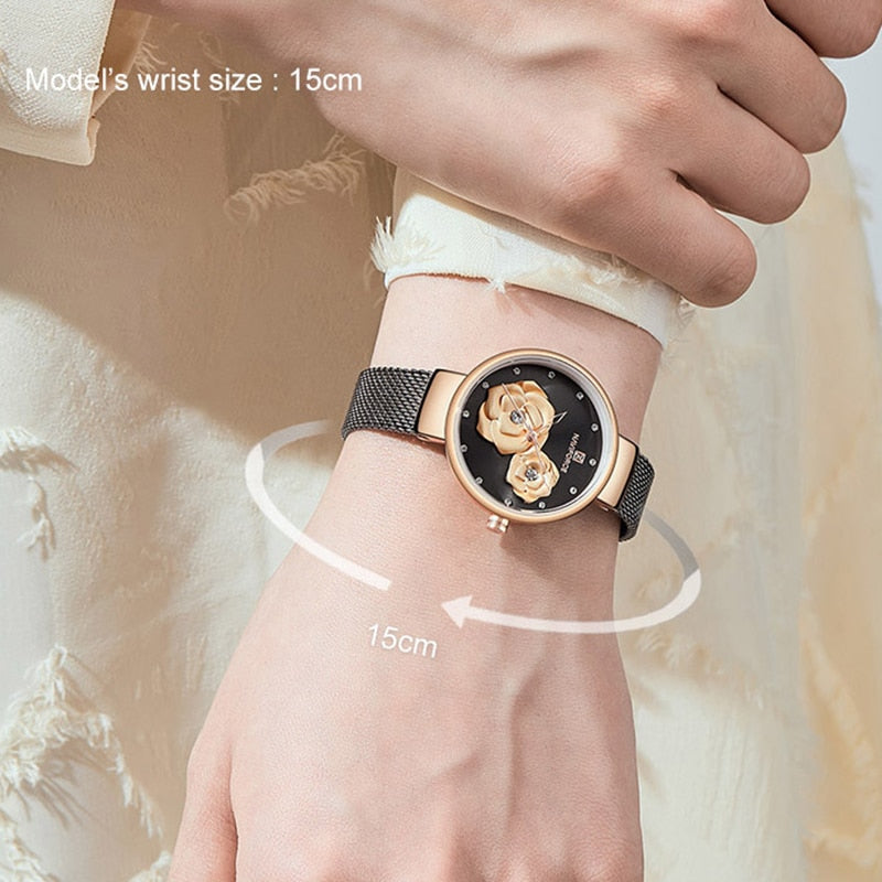 Luxus Marke NAVIFORCE Damenuhr, Mode Kreative 3D Rose wasserdichte Business armbanduhren