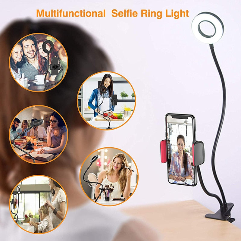 Selfie Ring Licht mit Flexible Handy Halter, Faule Halterung Schreibtisch Lampe LED für Youtube, Live Stream, Büroarbeit