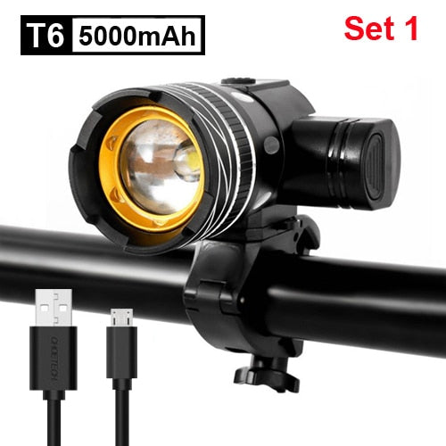 5000 mAh Fahrradlicht-Set T6 USB wiederaufladbarer Akku, verstellbarer Zoom, Fahrrad-Frontscheinwerfer, Fahrradlampe mit Rücklicht