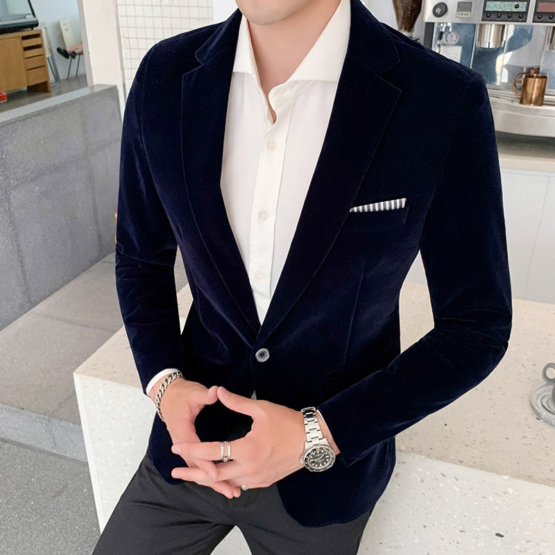 Herren Blazer aus hochwertigen Samt, Lässig Mode-Anzug Jacke, Business Herrenjacke