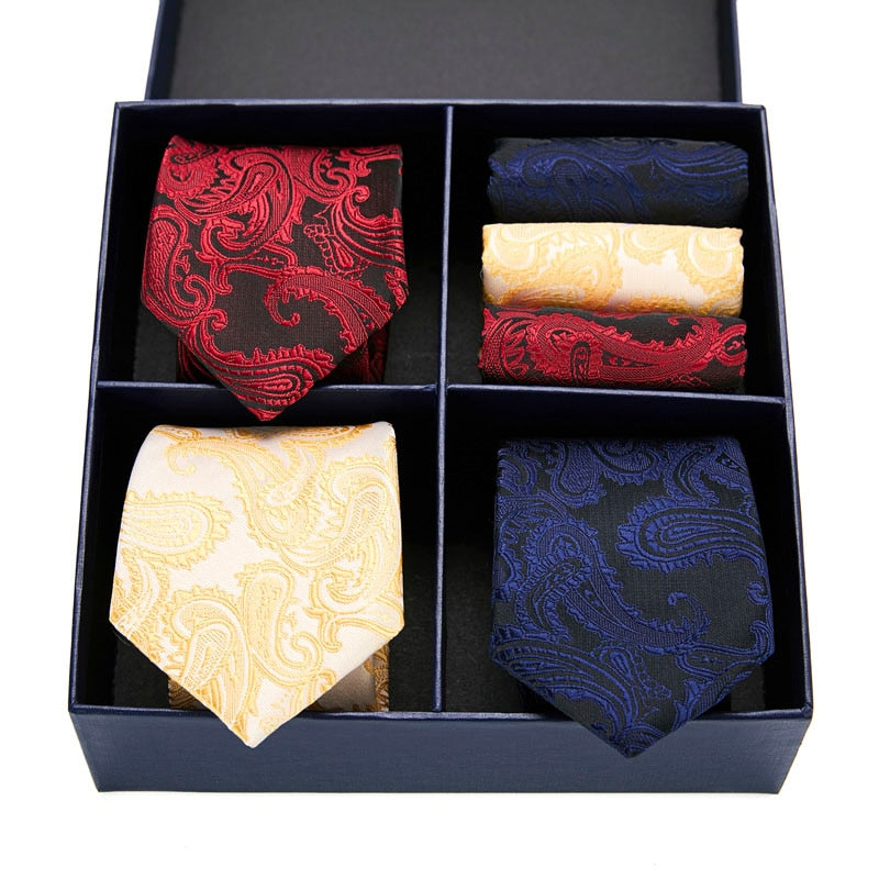 Geschenkbox-Set Herren-Krawatte, Seide, klassisches Jacquard-Gewebe, extra langes Krawatten-Einstecktuch-Set für formelle Hochzeitsfeier für Männer