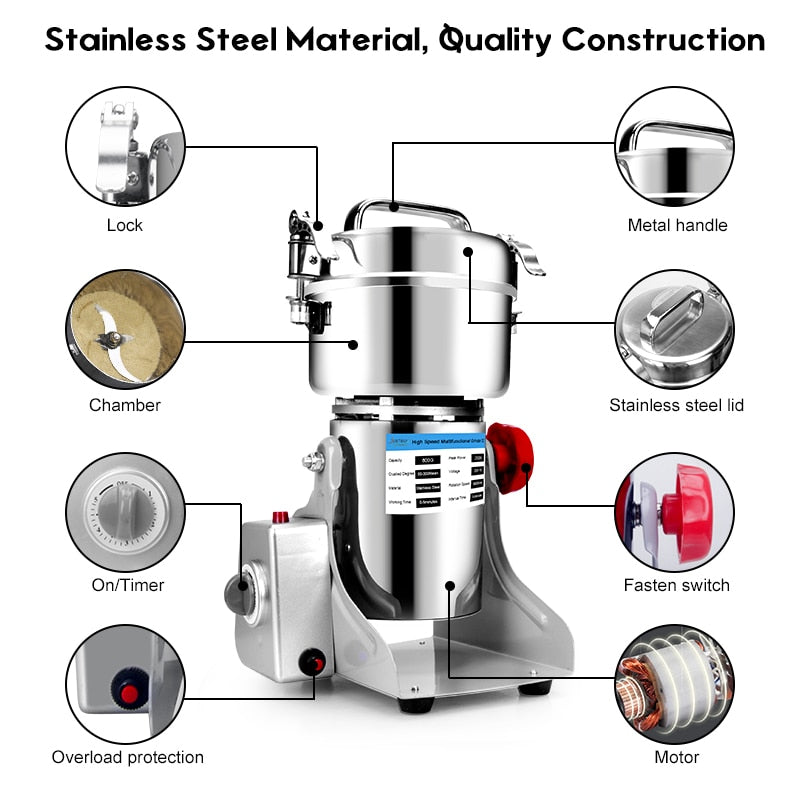 Große Kapazität 2500G / 3000W Kräutermühle, Leistungsstarke Mühle für Getreide, Gewürze, Mixer und Trockenfutter Mühle
