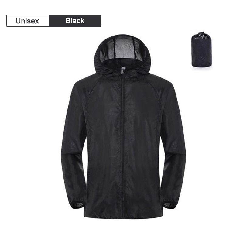 Camping Regenjacke für Männer & Frauen, Wasserdichte Sonnenschutzkleidung, Angeln und Jagdkleidung mit Tasche