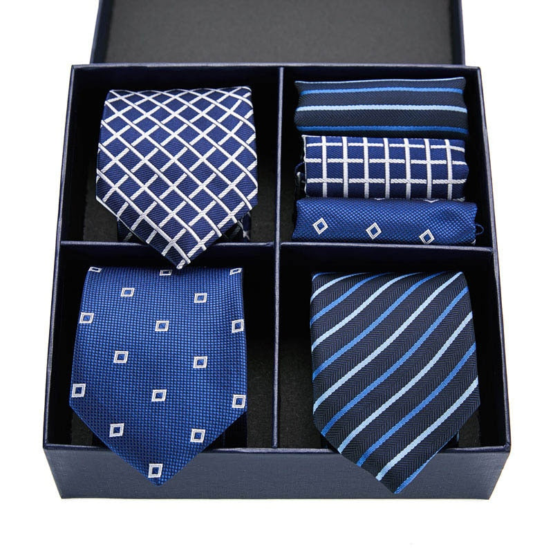 Geschenkbox-Set Herren-Krawatte, Seide, klassisches Jacquard-Gewebe, extra langes Krawatten-Einstecktuch-Set für formelle Hochzeitsfeier für Männer