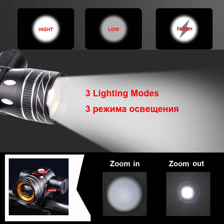 5000 mAh Fahrradlicht-Set T6 USB wiederaufladbarer Akku, verstellbarer Zoom, Fahrrad-Frontscheinwerfer, Fahrradlampe mit Rücklicht