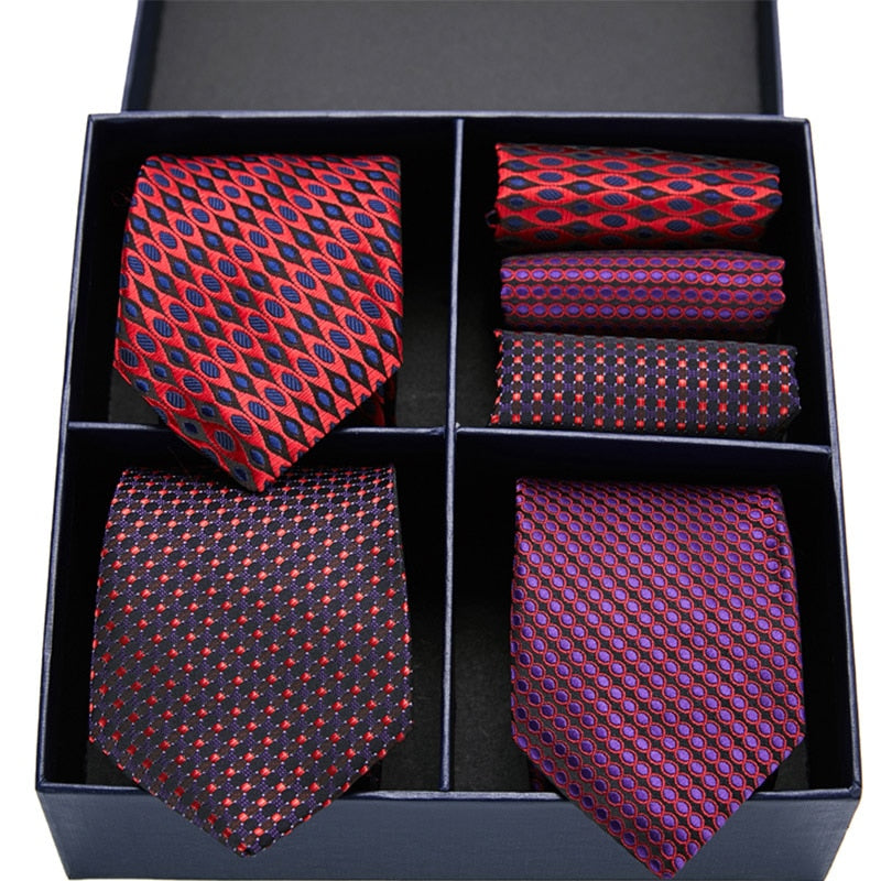 Geschenkbox-Set Herren-Krawatte, Seide, klassisches Jacquard-Gewebe, extra langes Krawatten-Einstecktuch-Set für formelle Hochzeitsfeier für Männer