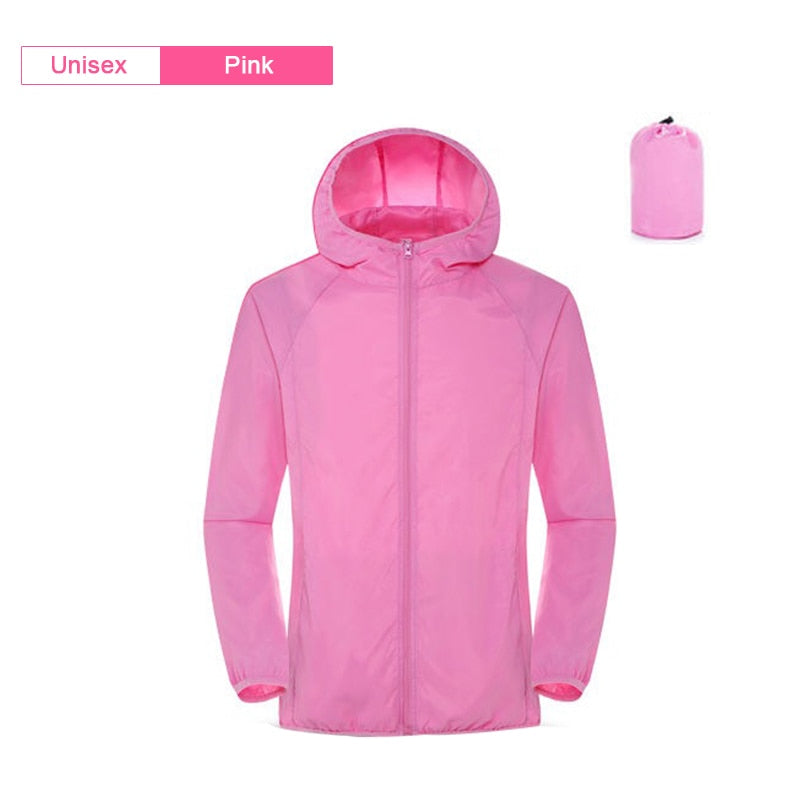 Camping Regenjacke für Männer & Frauen, Wasserdichte Sonnenschutzkleidung, Angeln und Jagdkleidung mit Tasche
