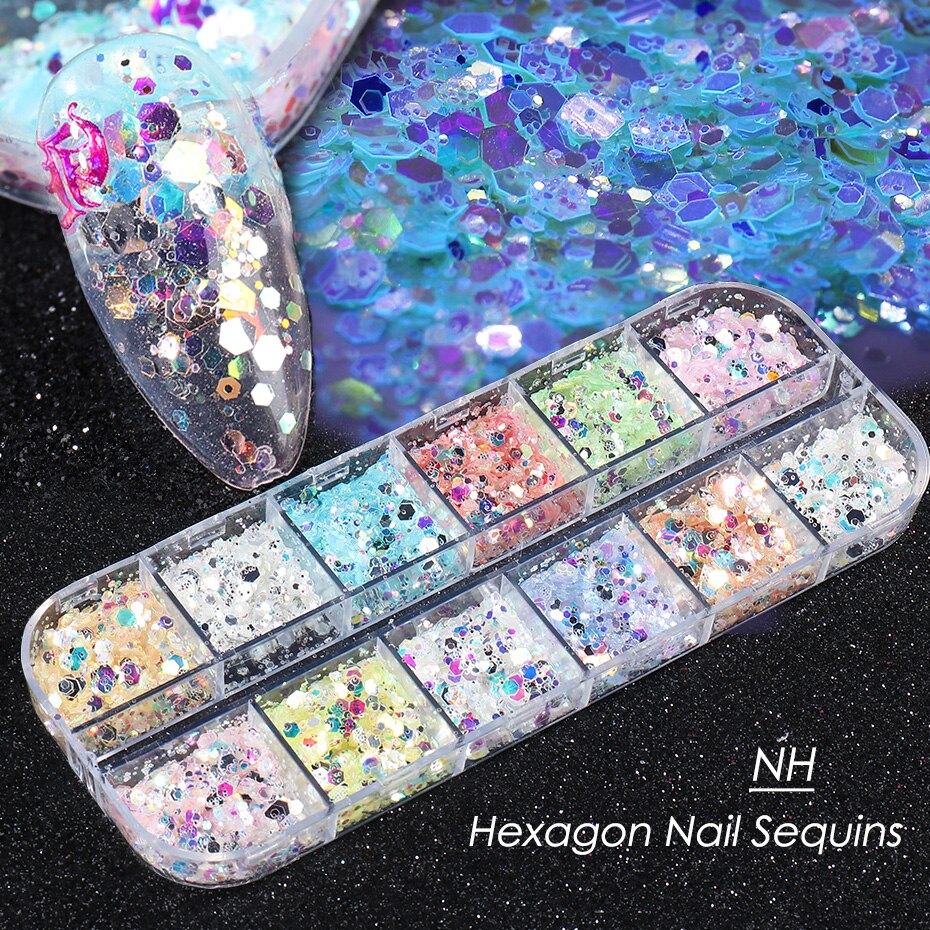 12 Gitter Perlweiß Chrom Nagel, Pigment UV Gel Nagellack