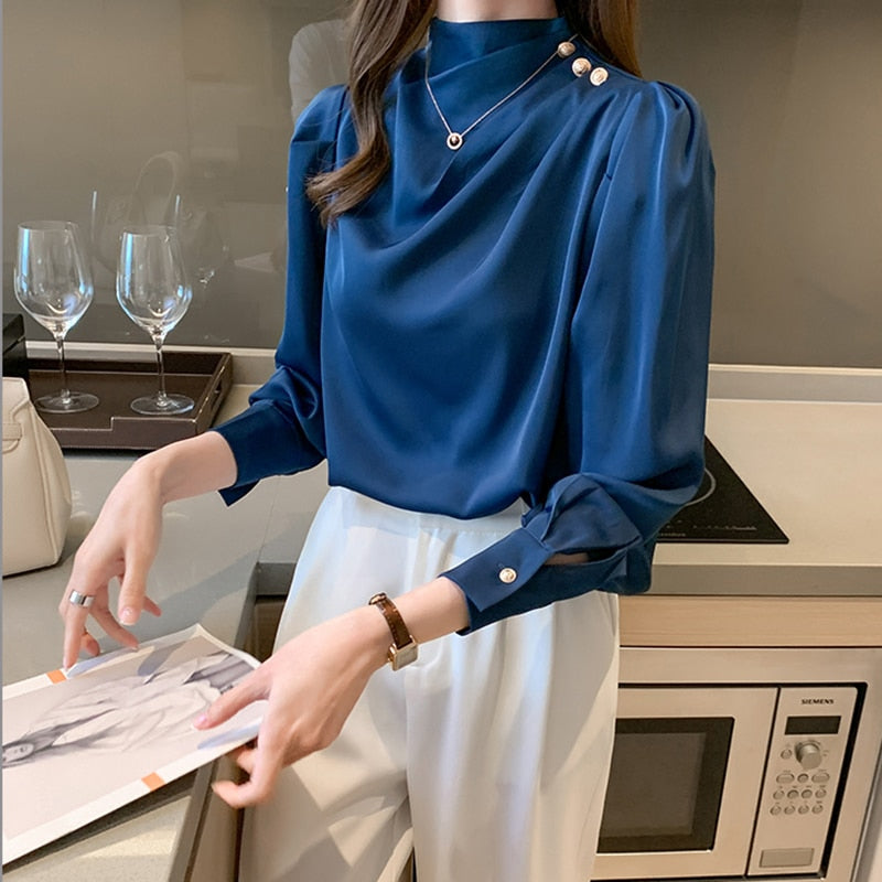 Damen Satin Bluse für Frühling / Sommer 2023 mit Stehkragen