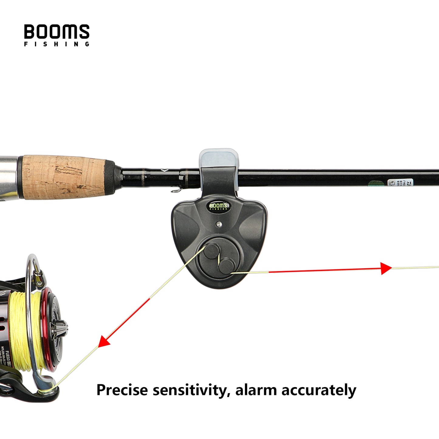 Booms Fishing E01 Fischbissanzeiger, elektronischer Summer an der Angelrute mit lauter Sirene, Tages- und Nachtanzeige mit LED-Licht