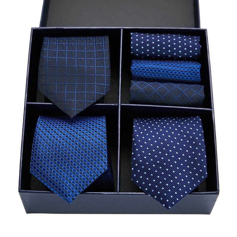 Geschenkbox-Set Herren-Krawatte, Seide, klassisches Jacquard-Gewebe, extra langes Krawatten-Einstecktuch-Set für formelle Hochzeitsfeier für Männer