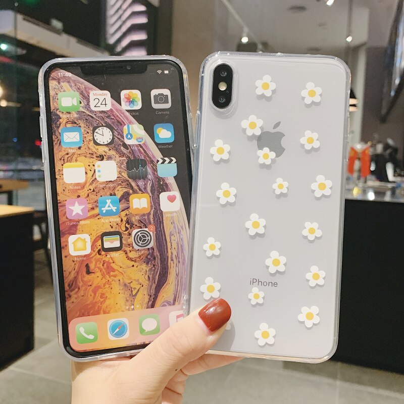 Klare Cartoon Bunte Blumen Handyhülle für iPhone 13, 12, 11, 14Pro Max, X, XR, XS, Max, 12 Mini 6, 6s, 7, 8 Plus, SE, Süße Soft Shell