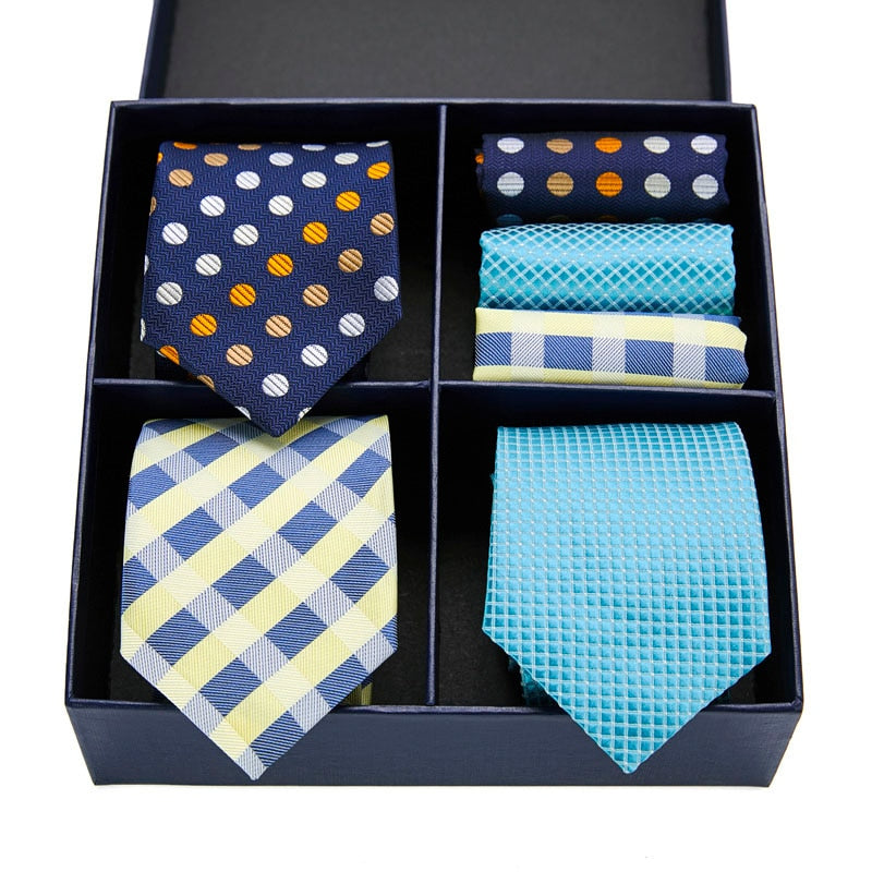 Geschenkbox-Set Herren-Krawatte, Seide, klassisches Jacquard-Gewebe, extra langes Krawatten-Einstecktuch-Set für formelle Hochzeitsfeier für Männer