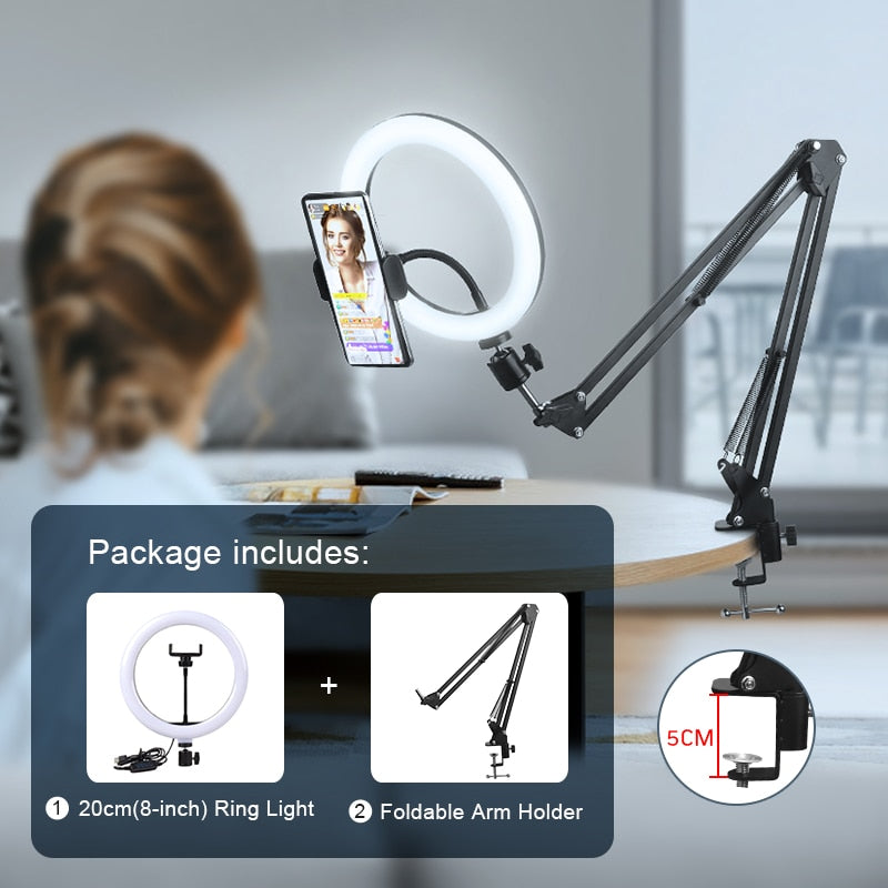 Selfie-Ringlicht-Fotografie-LED-Lampenrand mit optionaler mobiler Halterung, Stativ-Ringlicht für Live-Video-Stream