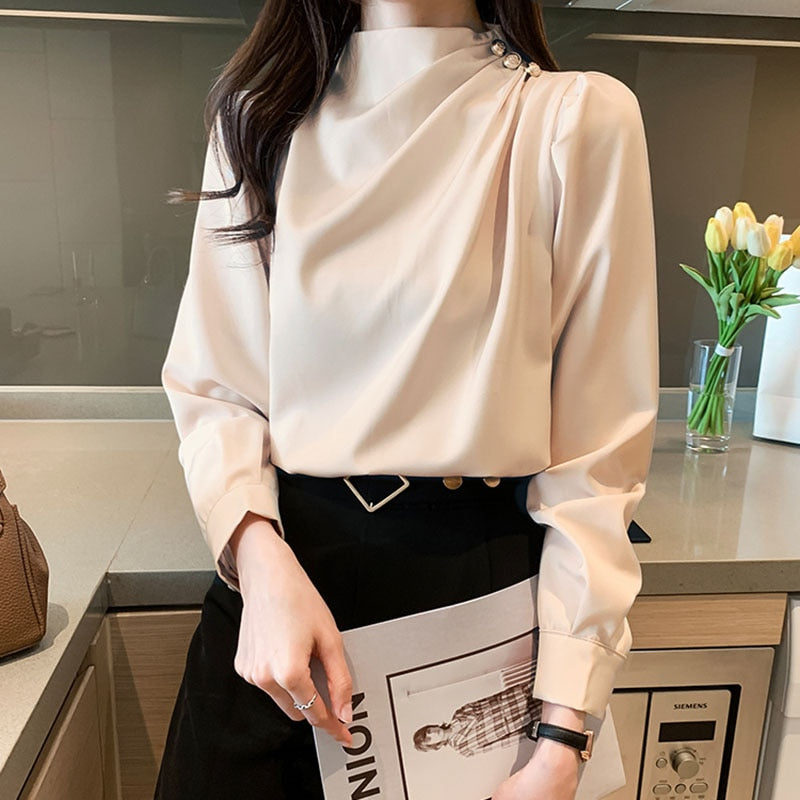 Damen Satin Bluse für Frühling / Sommer 2023 mit Stehkragen