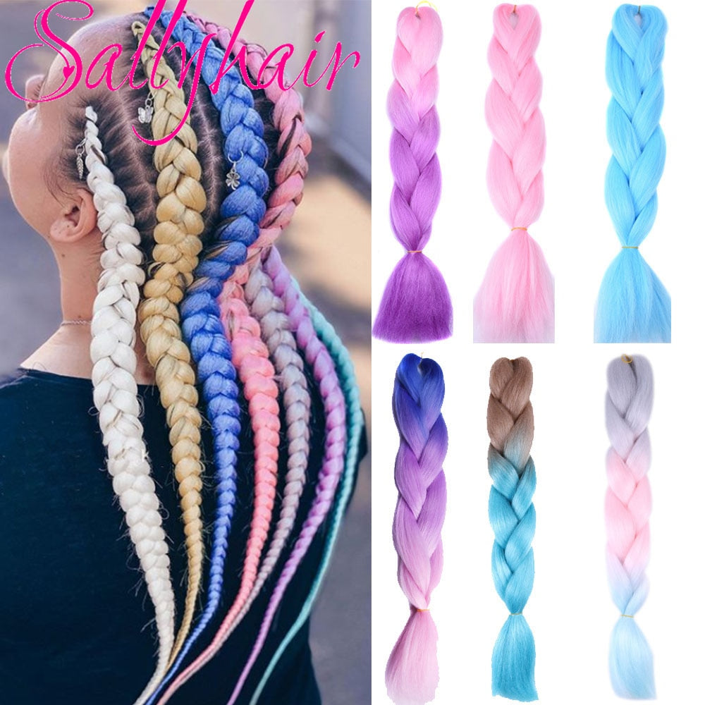 Sallyhair 24-Zoll-Ombre-Flechthaar, 2-Ton-Schwarz-Farbe, Jumbo-Zöpfe, Hochtemperaturfaser-Kunsthaarverlängerung