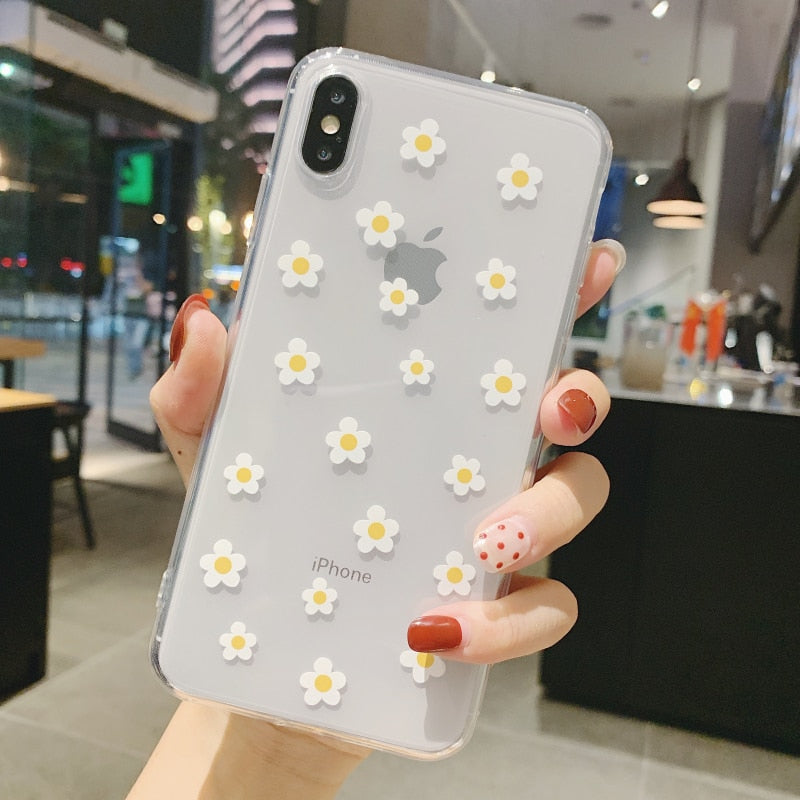 Klare Cartoon Bunte Blumen Handyhülle für iPhone 13, 12, 11, 14Pro Max, X, XR, XS, Max, 12 Mini 6, 6s, 7, 8 Plus, SE, Süße Soft Shell