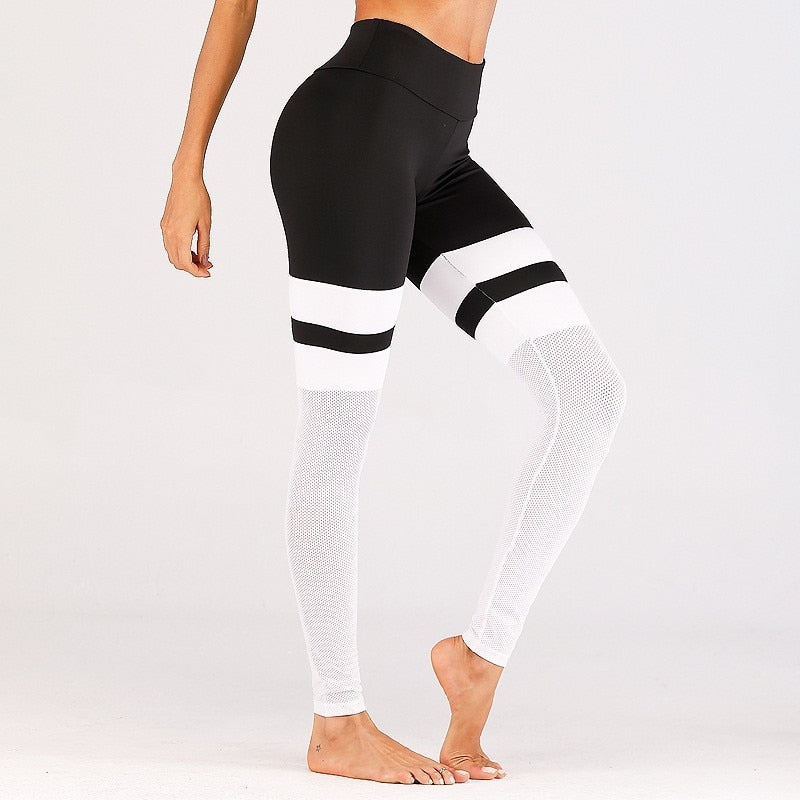 Mesh Patchwork Damen Sport Leggings, Damen Hohe Taille