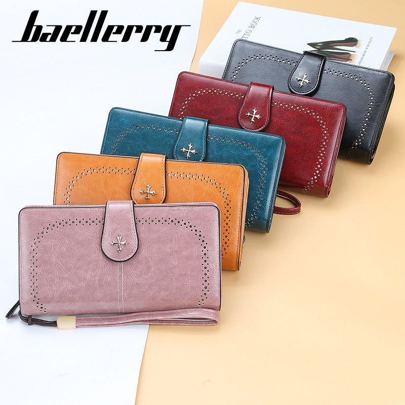 Große Damen Leder Geldbörsen, Aushöhlen Lange Brieftasche, Kartehalter & Brieftasche für Frauen