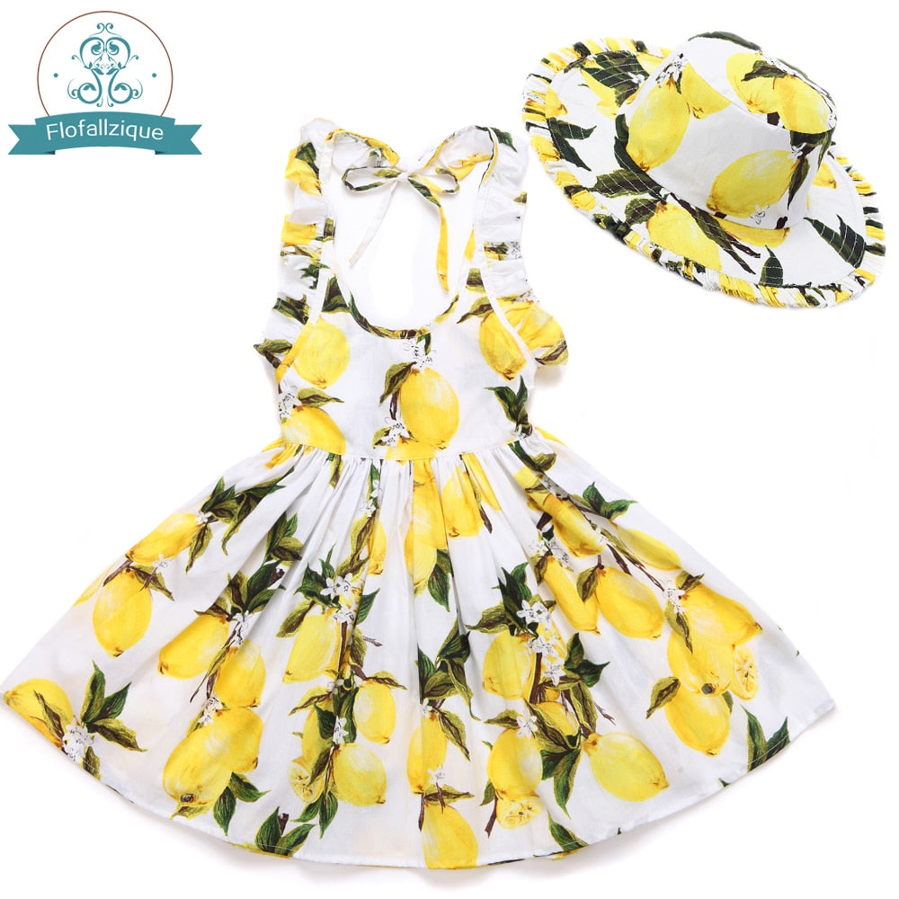 Baby Mädchen Kleid mit Hut und Blumendruck, Partykleid