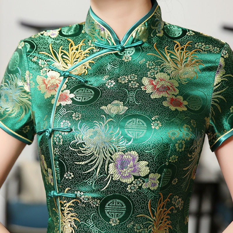 New High Fashion Green Rayon Cheongsam Chinese Classic Women