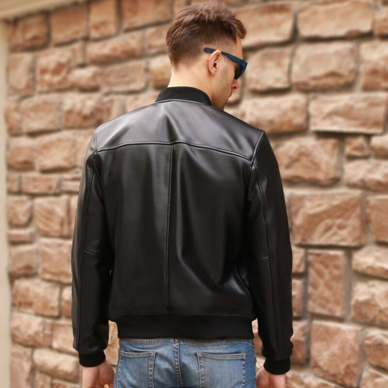 Große Größe 5XL Herren Echtleder Bomberjacke, Fliegerjacke Schwarz Aviator Pilotenmäntel