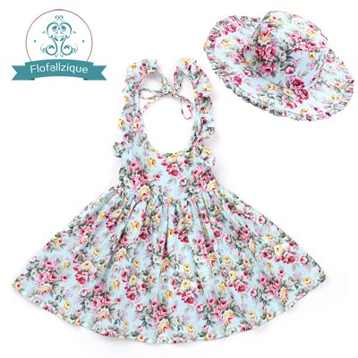 Baby Mädchen Kleid mit Hut und Blumendruck, Partykleid