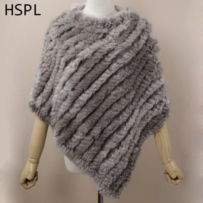 HSPL Pelz Herbst Poncho, Echt Kaninchen Dreieck Gestrickte Damen Pullover, Dame Pashmina