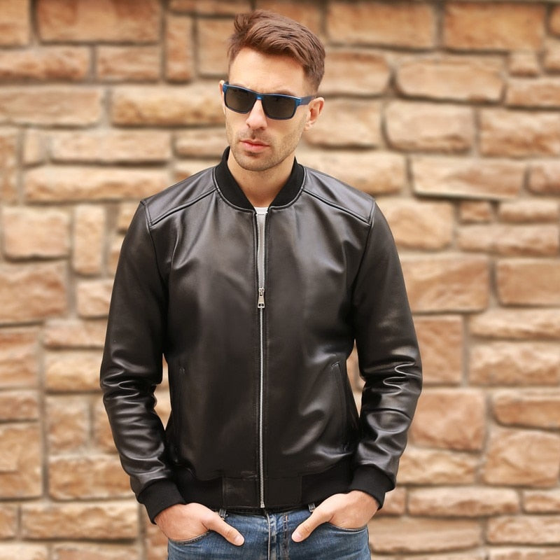 Große Größe 5XL Herren Echtleder Bomberjacke, Fliegerjacke Schwarz Aviator Pilotenmäntel