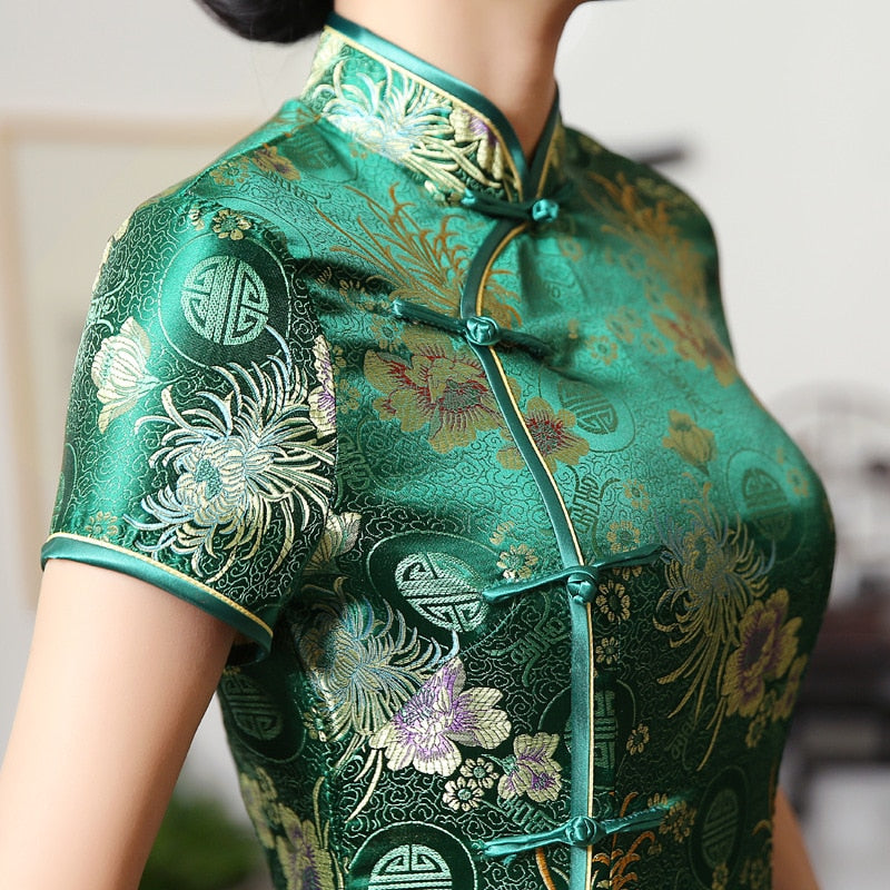 New High Fashion Green Rayon Cheongsam Chinese Classic Women
