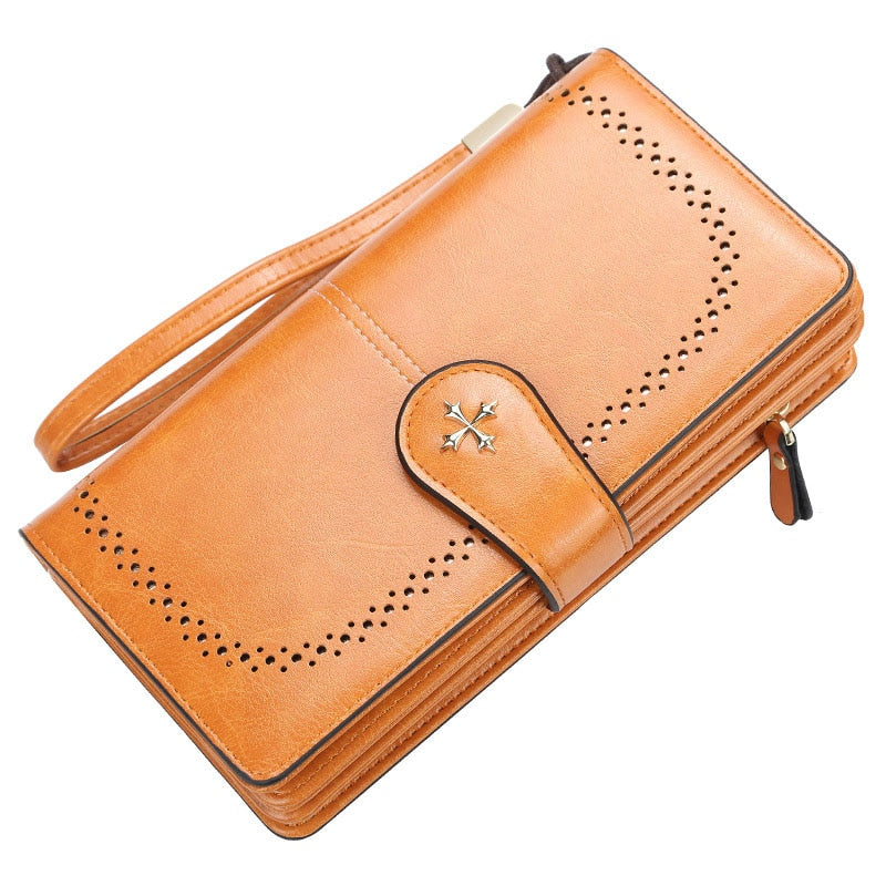 Große Damen Leder Geldbörsen, Aushöhlen Lange Brieftasche, Kartehalter & Brieftasche für Frauen