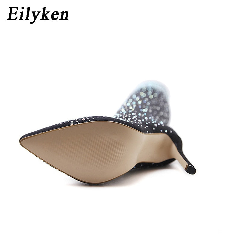 Runway Kristall Stretch Stoff Socke, Over-the-Knie Stiefel Oberschenkel Hohe Zehenspitze