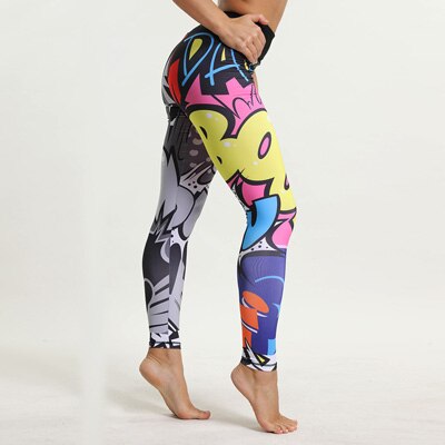 Damen Sport Leggings mit Cartoon Print, Atmungsaktive Gym Jogging Laufhose