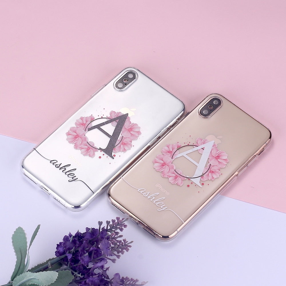 Personalisierte Personalisierung Name Vintage Blumenkranz Bouquet Telefon Soft Clear Case für iPhone 14, 14ProMax, 14Plus, 13Promax, 13, 12, 11