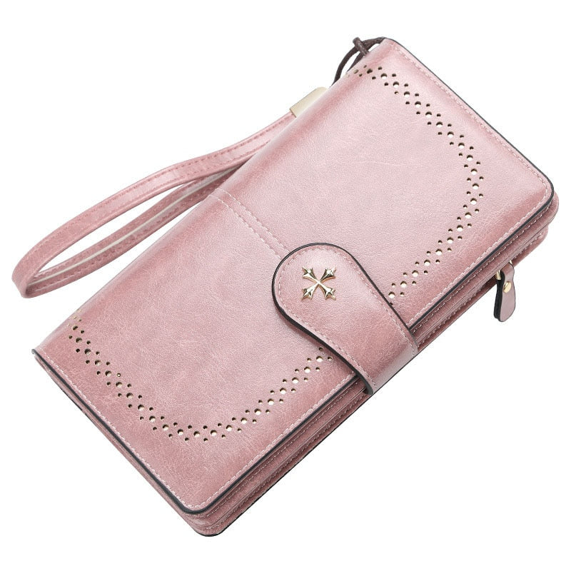 Große Damen Leder Geldbörsen, Aushöhlen Lange Brieftasche, Kartehalter & Brieftasche für Frauen