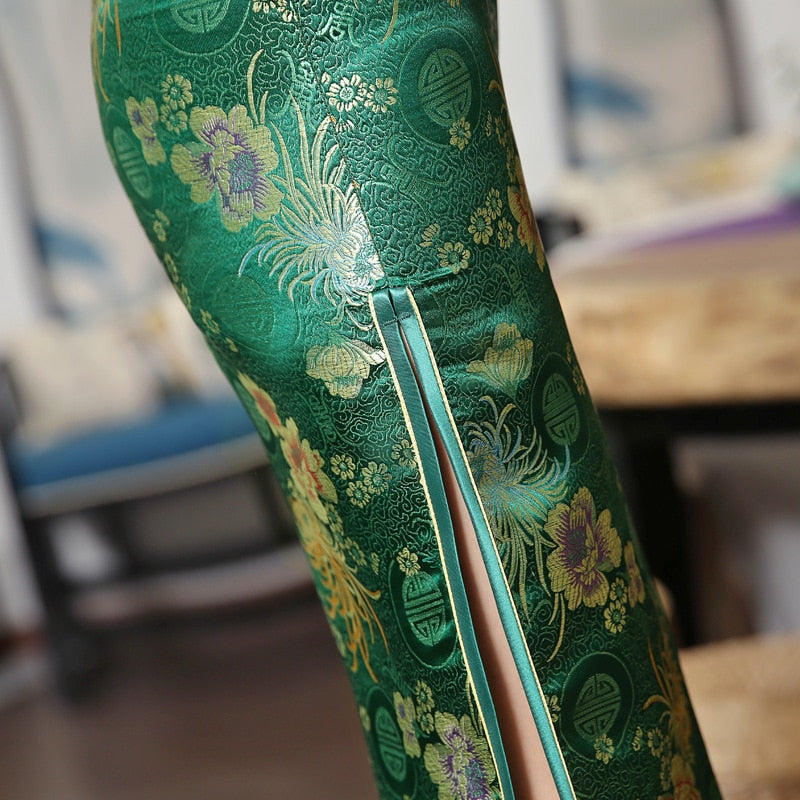 New High Fashion Green Rayon Cheongsam Chinese Classic Women
