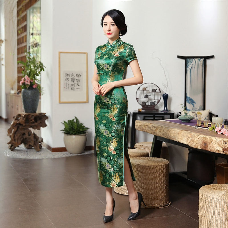 New High Fashion Green Rayon Cheongsam Chinese Classic Women