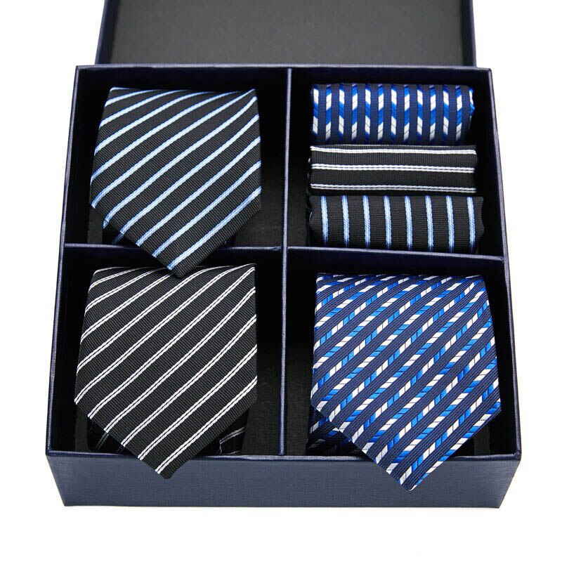 Geschenkbox-Set Herren-Krawatte, Seide, klassisches Jacquard-Gewebe, extra langes Krawatten-Einstecktuch-Set für formelle Hochzeitsfeier für Männer