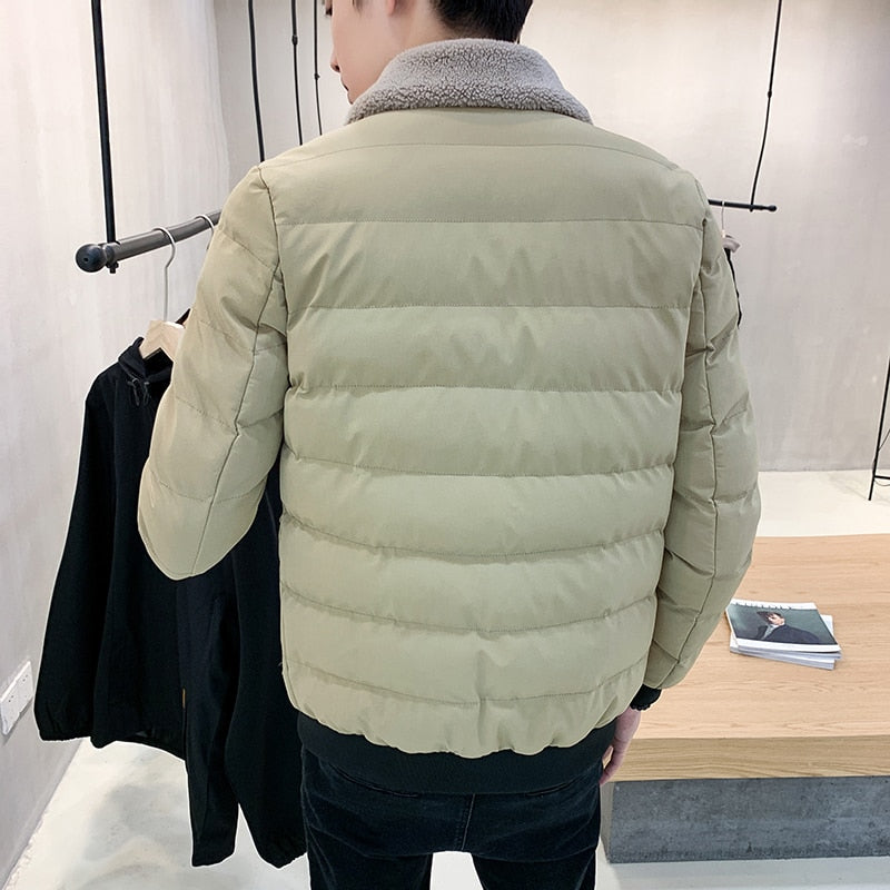 Herbst Winter Revers Wolle Herrenjacke, Herren Einfarbig Dünne Baumwolljacke, Freizeitjacke