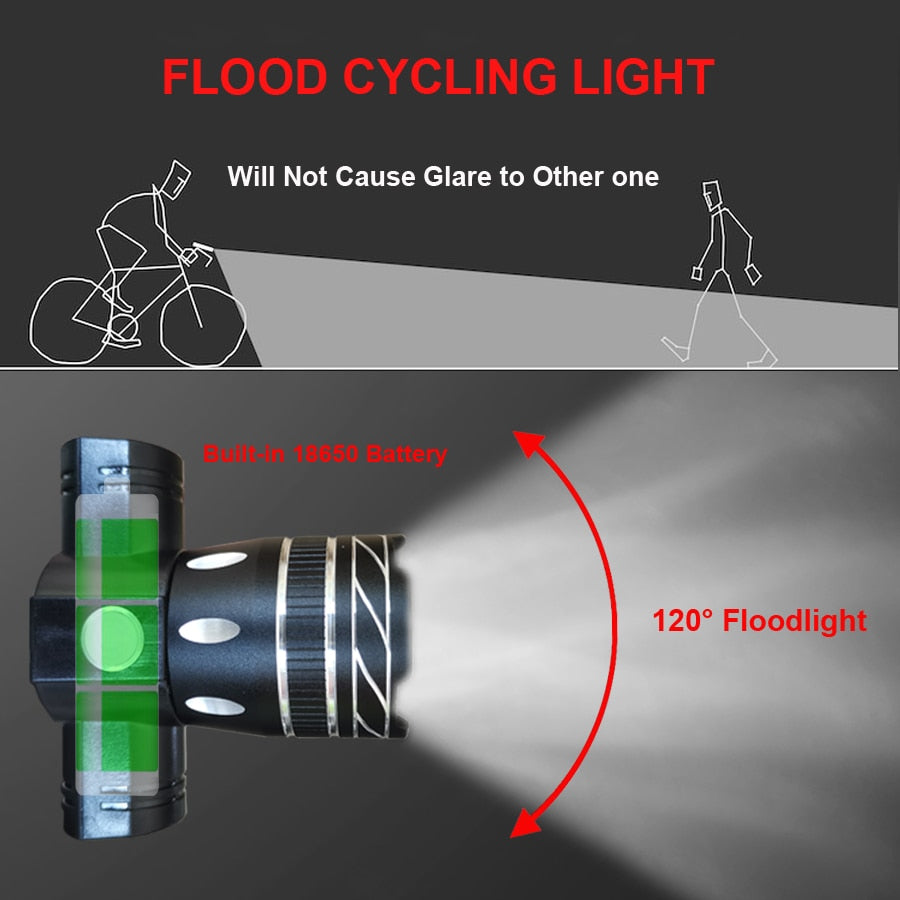 5000 mAh Fahrradlicht-Set T6 USB wiederaufladbarer Akku, verstellbarer Zoom, Fahrrad-Frontscheinwerfer, Fahrradlampe mit Rücklicht