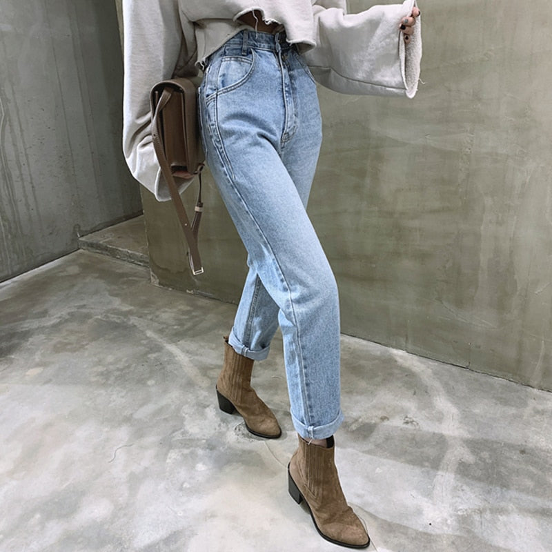 Vintage Hohe Taille Gerade Jeans Hose für Frauen