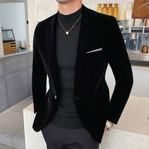Herren Blazer aus hochwertigen Samt, Lässig Mode-Anzug Jacke, Business Herrenjacke