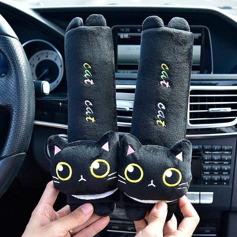 Nette Katze Auto Hals Kissen, Cartoon KatzenKopf Auto Kopfstütze, Reise Kissen Katze Sicherheitsgurt Schulter Pads Abdeckungen, Rückspiegel Abdeckung