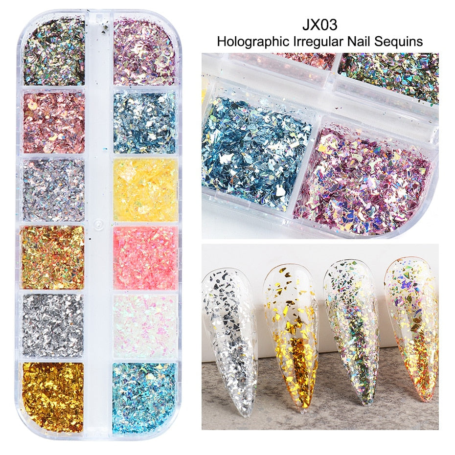 12 Gitter Perlweiß Chrom Nagel, Pigment UV Gel Nagellack