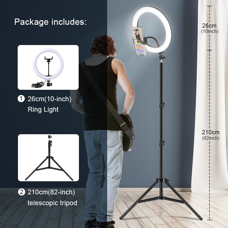 Selfie-Ringlicht-Fotografie-LED-Lampenrand mit optionaler mobiler Halterung, Stativ-Ringlicht für Live-Video-Stream